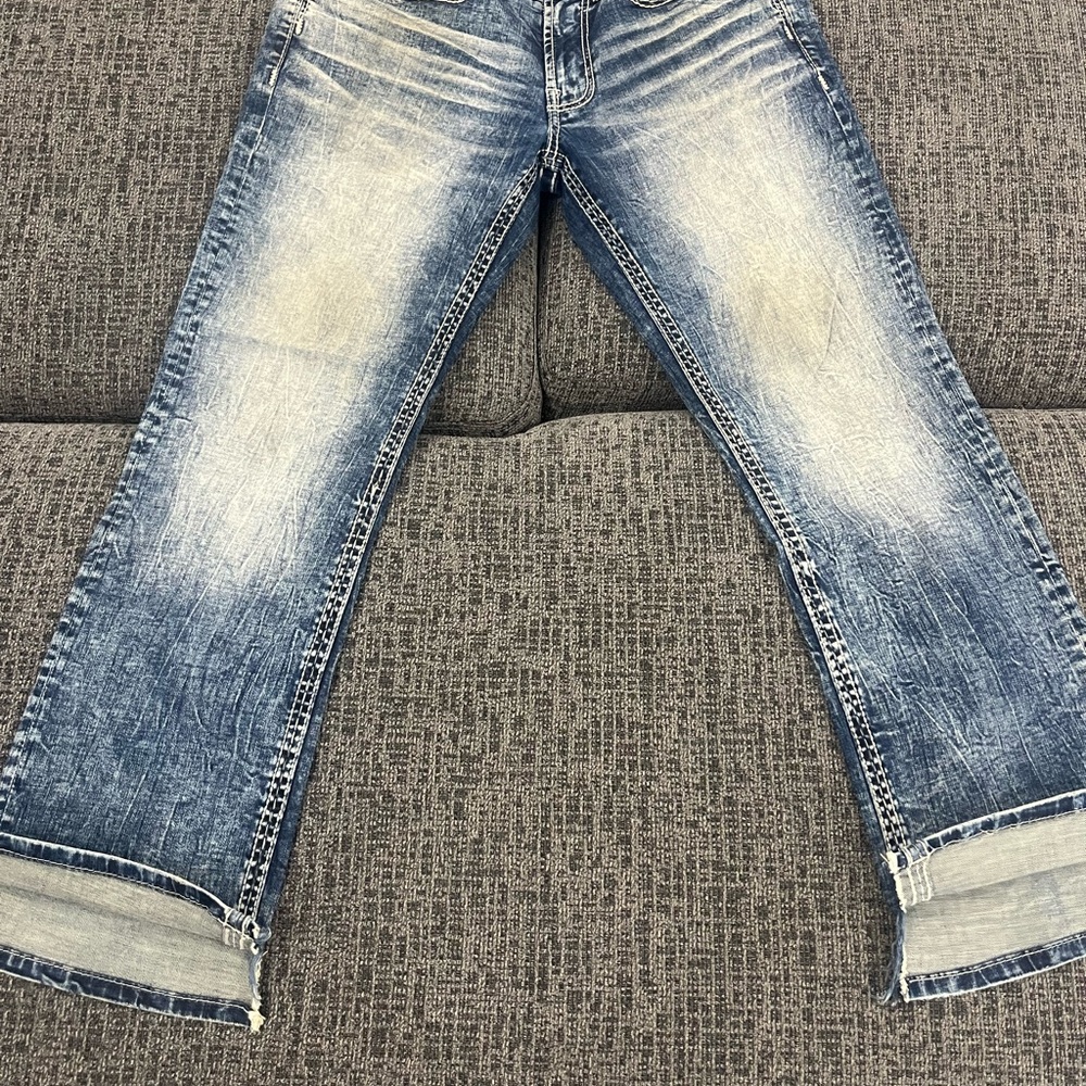 Salvage Distressed Blue Flare Jeans